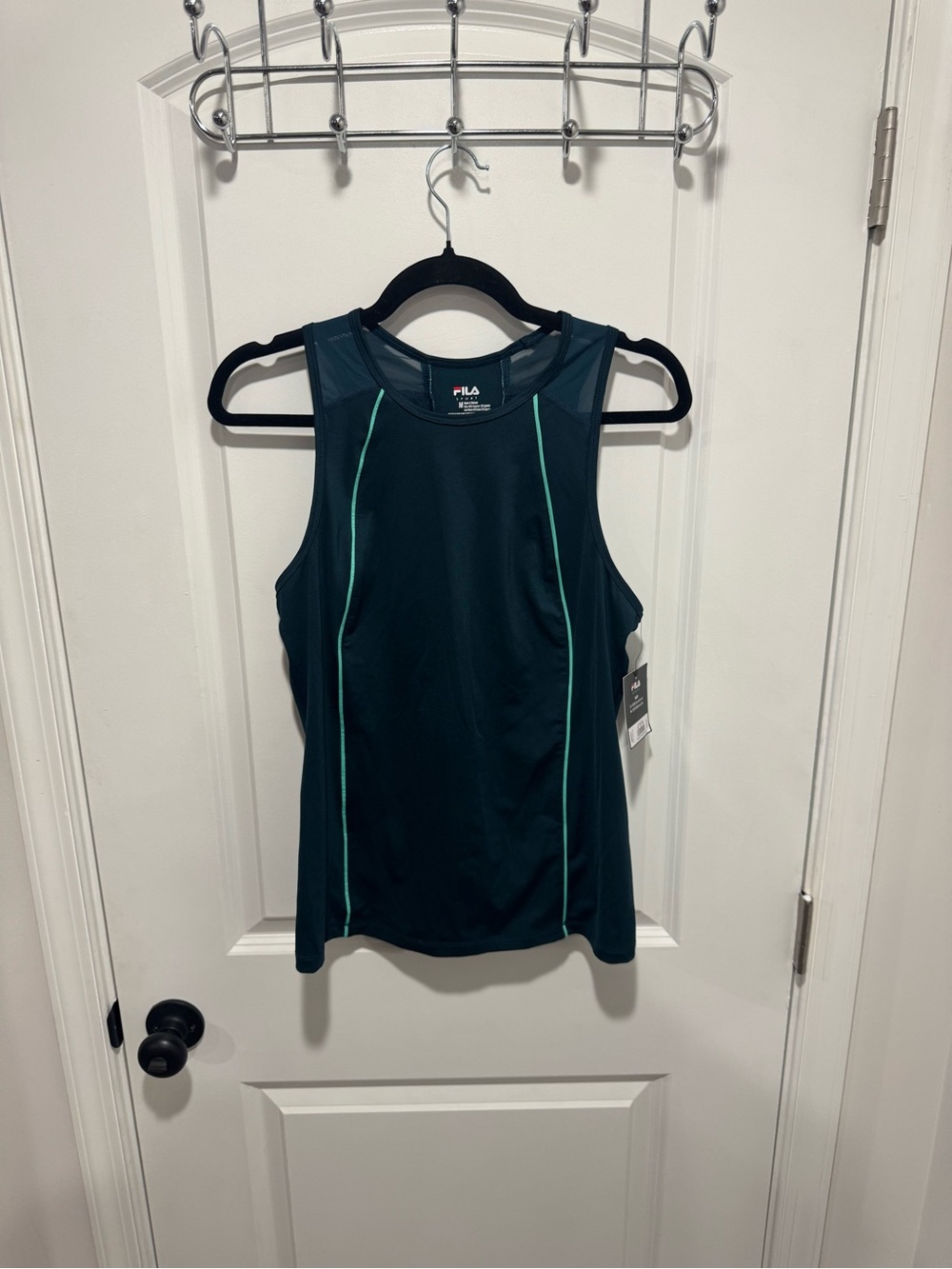 FILA Women's Dark Teal Performance Tank with Mint Piping